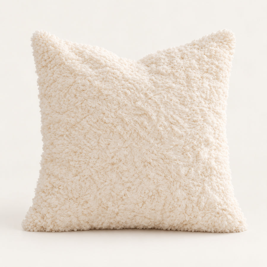 Linden Ivory Textured Plush Pillow Cover