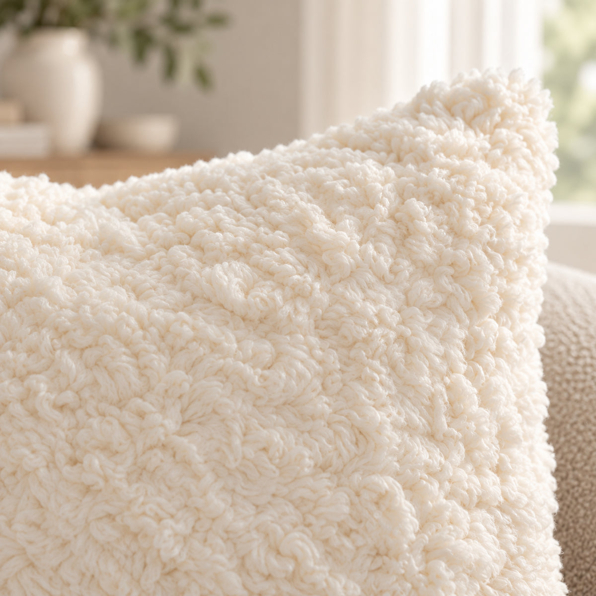 Linden Ivory Textured Plush Pillow Cover