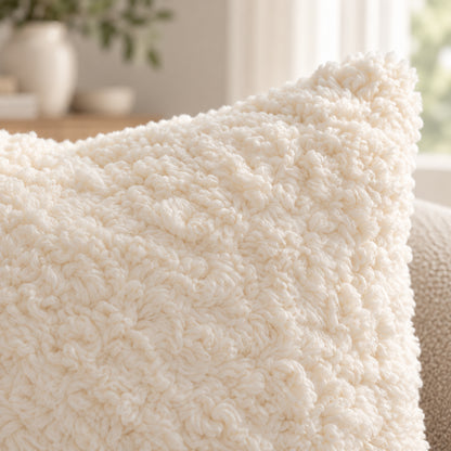 Linden Ivory Textured Plush Pillow Cover