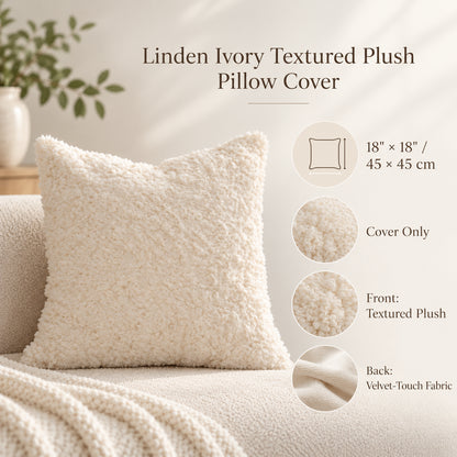Linden Ivory Textured Plush Pillow Cover
