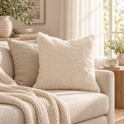 Linden Ivory Textured Plush Pillow Cover