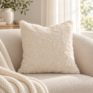 Linden Ivory Textured Plush Pillow Cover