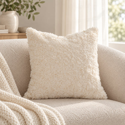 Linden Ivory Textured Plush Pillow Cover