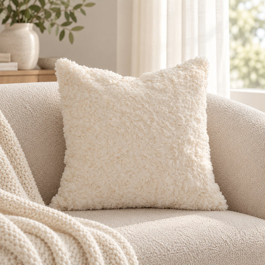 Linden Ivory Textured Plush Pillow Cover